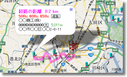 現場のそばのクレーンを探す、クレーン地図